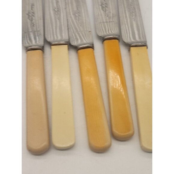 10  VINTAGE SHEFFIELD BAKELITE HANDLED BUTTER MAIN KNIVES ENGLAND - Picture 4 of 6